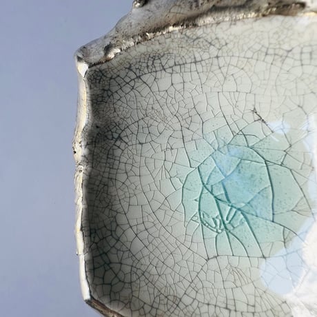 TN−33 谷井直人　銀彩ビードロ四方皿　TN-33 Naoto Tanii, Silver-glazed Vidro square plate