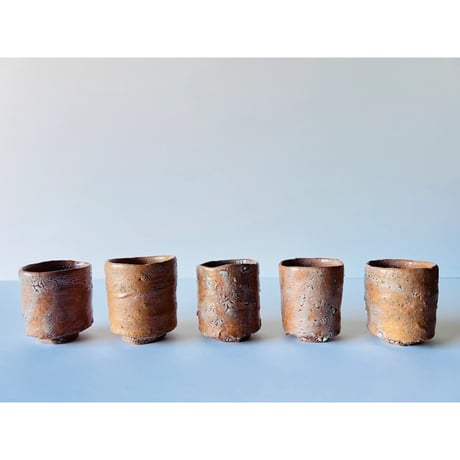 Tー98 辻村史朗　井戸向付　ぐい呑　五客組　共箱有　Shiro Tsujimura Set of Five — Ido Mukozuke / Guinomi