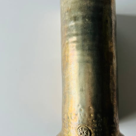 TNー28 谷井直人　銀彩経筒形花入れ　ビードロ　TN-28 Naoto Tanii, Silver-colored cylindrical flower vase, Vidro