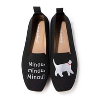 BOUQET 洗える 軽量 ローヒール スクエア 猫刺繍 アニマル ニットパンプス スリッポン オペラシューズ