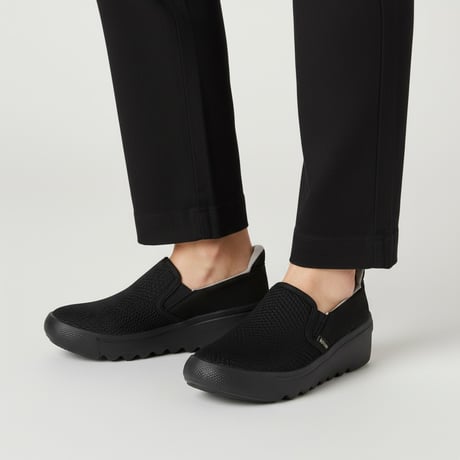 Kitson+ 「クイッポン」と履ける快適 軽量メッシュ ウェーブウェッジソール スリッポン スニーカー