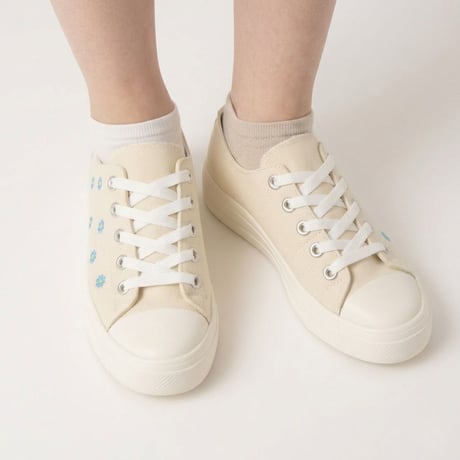 onni ELAMA 軽量 フラワー刺繍ローカットキャンバススニーカー