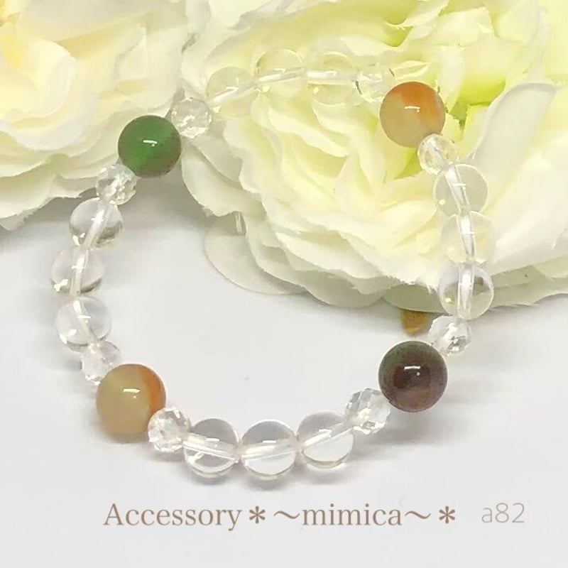 幸せを呼ぶ石＊孔雀瑪瑙＆水晶ブレスレット | ハンドメイドショップ MIMICA