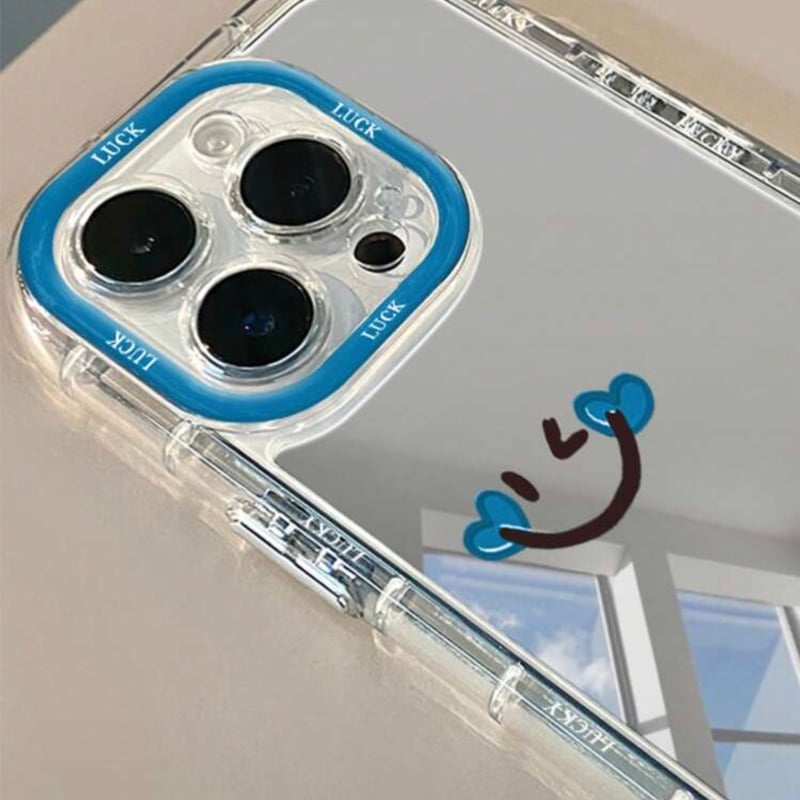 シンプルお揃いiPhoneケース♡スマイル ブルー | ハンドメイドショップ