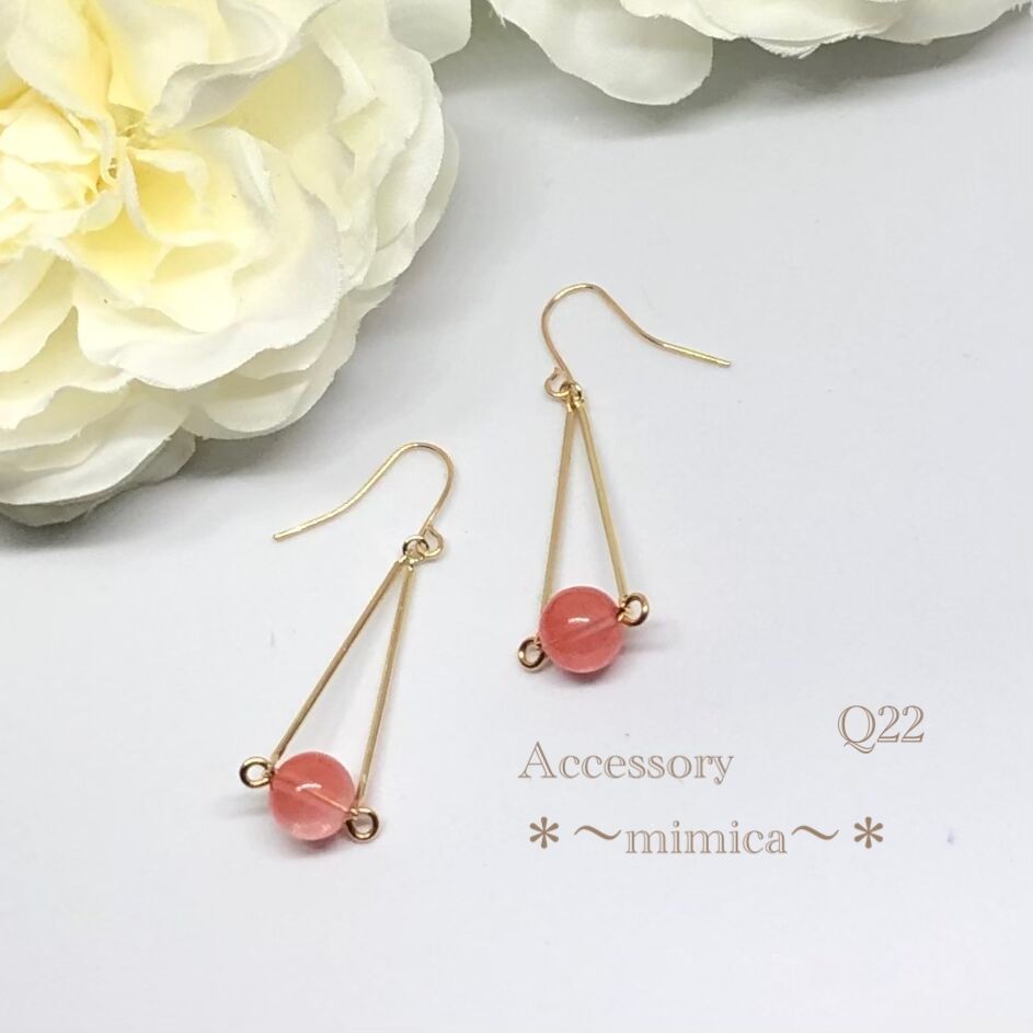 チェリークォーツ調 ハンドメイド シルバー 赤 レッド クリア フック