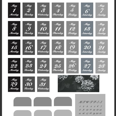 日付シート 2023年5月：モノトーン/TYPE2