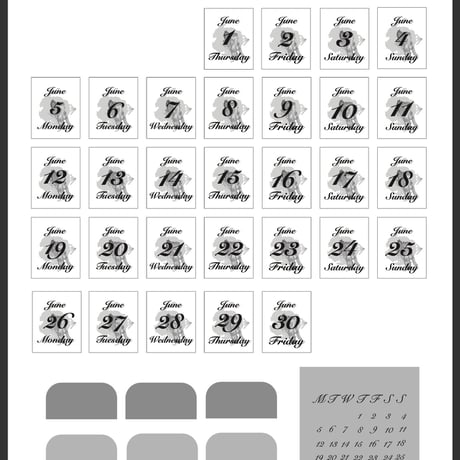 日付シート 2023年6月：モノトーン/TYPE3