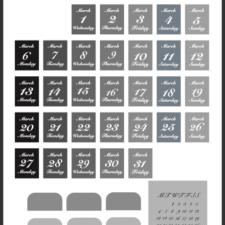 日付シート 2023年3月：モノトーン/TYPE2