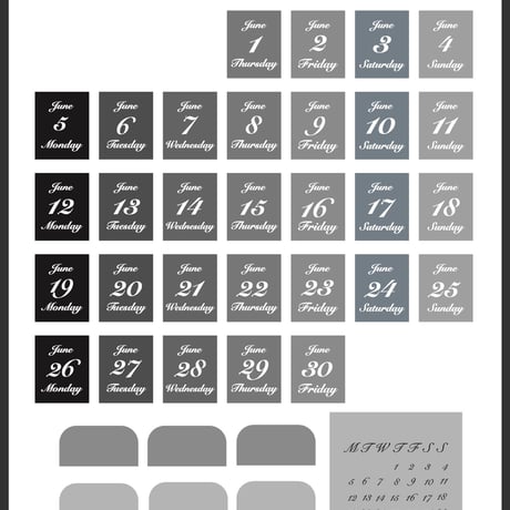 日付シート 2023年6月：モノトーン/TYPE2