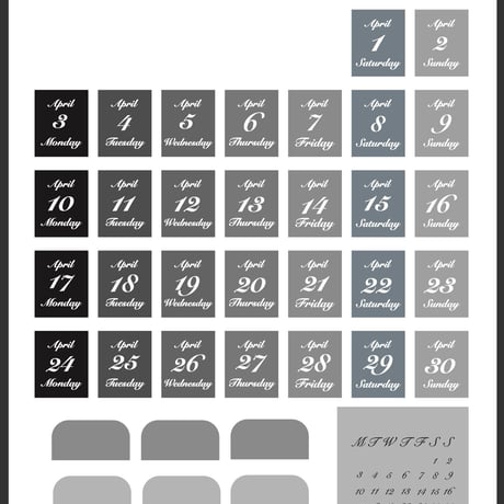 日付シート 2023年4月：モノトーン/TYPE2