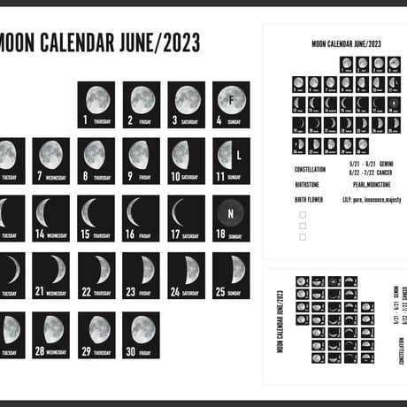 日付シート(リフィル付き) MOON PHASES SERIES：2023年6月