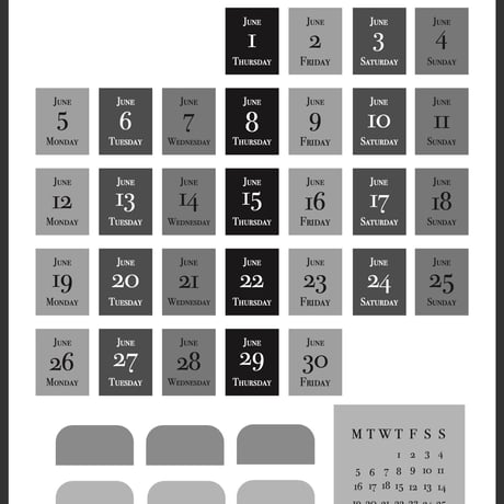 日付シート 2023年6月：モノトーン/TYPE1