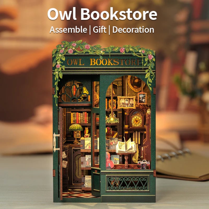 CuteBee DIY Book Nook Kit ミニチュア ドールハウスキット Owl B