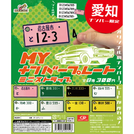 MYナンバープレートミニストラップ 愛知ナンバー限定 全8種セット《ドリームカプセル限定》