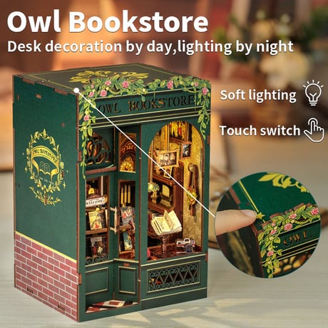 CuteBee DIY Book Nook Kit ミニチュア ドールハウスキット Owl Bookstore