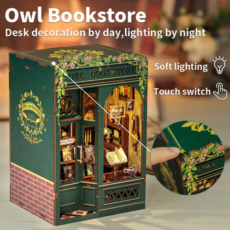CuteBee DIY Book Nook Kit ミニチュア ドールハウスキット Owl B