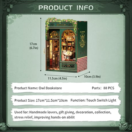 CuteBee DIY Book Nook Kit ミニチュア ドールハウスキット Owl Bookstore