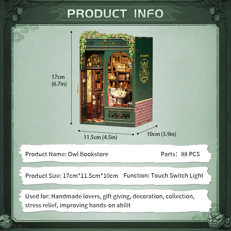 CuteBee DIY Book Nook Kit ミニチュア ドールハウスキット Owl B