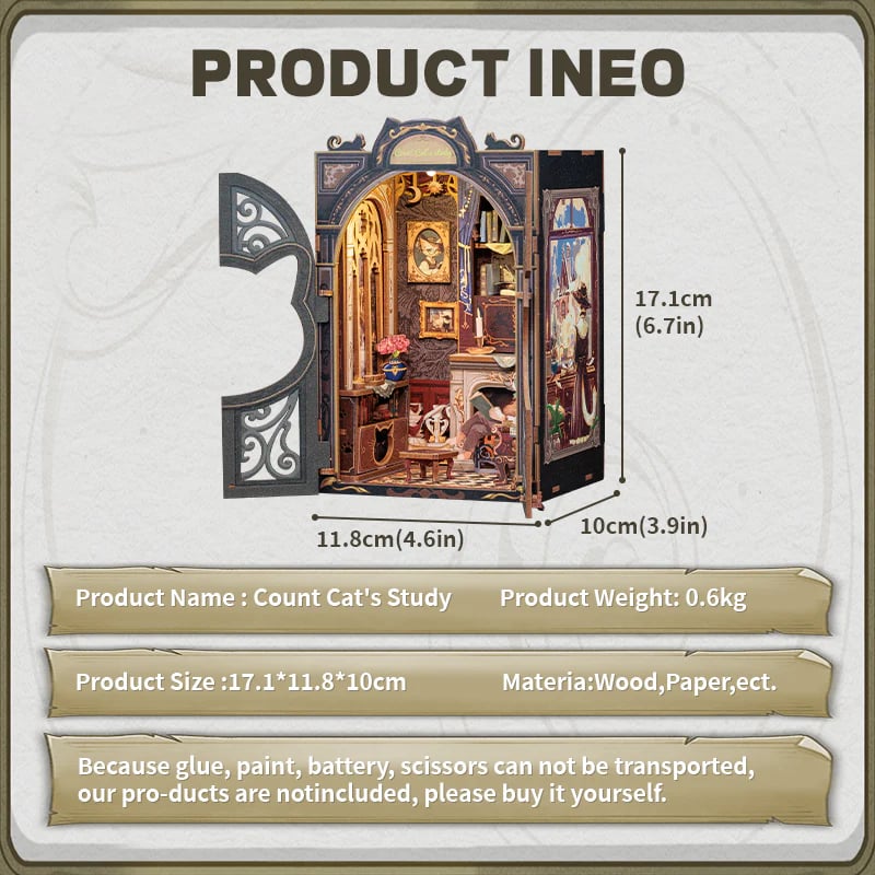 CuteBee DIY Book Nook Kit ミニチュア ドールハウスキット 猫伯爵書房