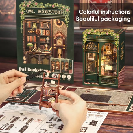 CuteBee DIY Book Nook Kit ミニチュア ドールハウスキット Owl Bookstore