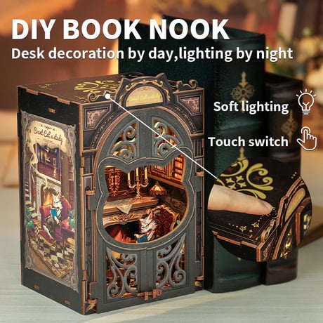 CuteBee DIY Book Nook Kit ミニチュア ドールハウスキット 猫伯爵書房 Count Cat's Study