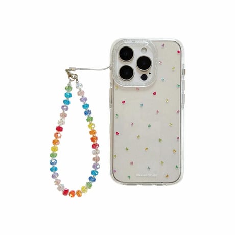CUTECASE カラーハートデコ iPhone16/16Promaxケース キラキラララメ iPhone15promax/14/13カバー クリスタルストラップ 黄ばまないCM5542
