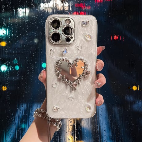 CUTECASE ハートミラー iPhone15pro/16ケース ジュエリー おしゃれ iPhone14pro/13/12proカバー 女子力高い CM4601