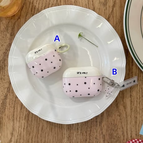 CUTECASE ピンク it's ok Airpods Pro3ケース 水玉模様 Airpods4/3カバー pro2/pro1 リング/星キーホルダー 韓国風CM6254