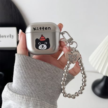 CUTECASE メッキ AirpodsPro3ケース 高級感シルバー Airpods4/3カバー AirpodsPro第2/1世代 ビーズストラップ ギフトにおすすめCM6362