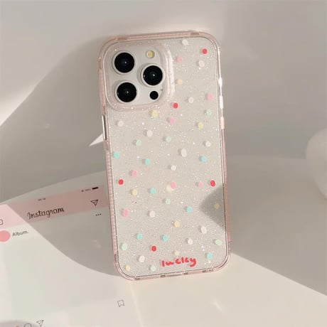 CUTECASE水玉模様 iPhone15/15proカバー キラキラ iPhone14pro/13promax/12ケース 可愛い 夏コーデにおすすめCM4469