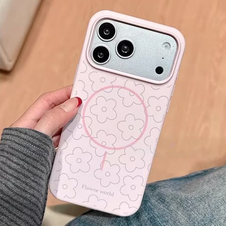 CUTECASEミラー付花グリップ iPhone17Pro/17ケース MagSafe対応 iPhone17Promax/16Pro/15ケース ピンクカラー 多機能 かわいいCM6137