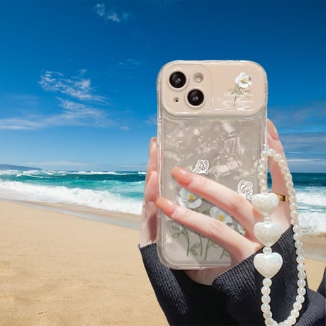 CUTECASE鏡カメラカバー付 iPhone15Pro/16ケース 花柄 ストラップ付き アイフォン14プロ/13miniカバー オシャレ お買い物 CM4608