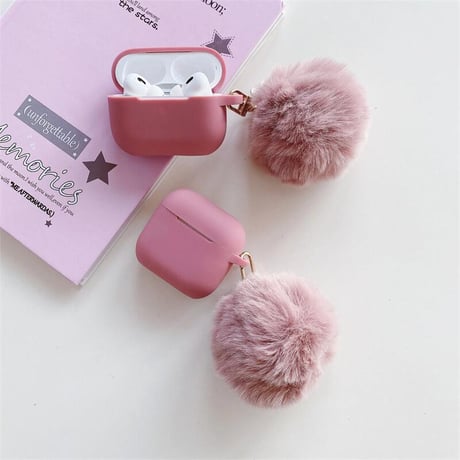 CUTECASE毛玉付 Airpods 4ケース ピンク 高品質シリコン Airpodspro2/proカバー Airpods3/2 充電口カバー付 可愛いCM4958