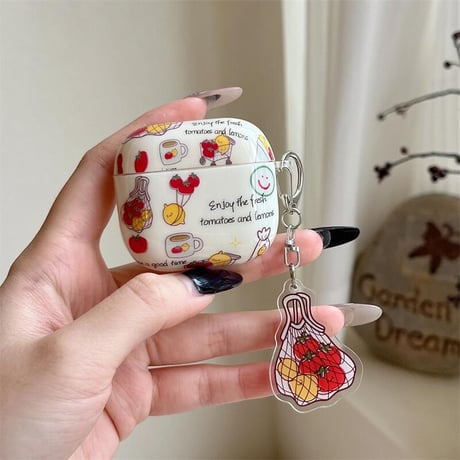 CUTECASE 落書き Airpods4ケース 果物キーチェーン AirpodsPro2ケース airpods3/2ケース gift 個性ファッションCM5535