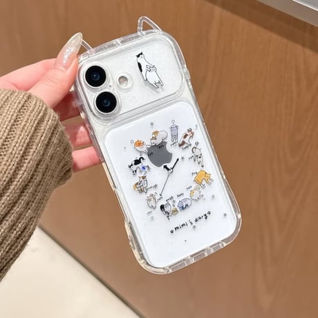 CUTECASE 猫の耳 iPhone17pro/17ケース 猫の日常 iPhone16pro/15ケース カメラカバー キラキラ 可愛いCM5999