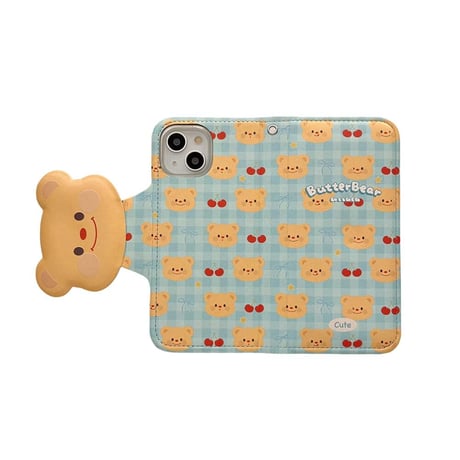 CUTECASE 熊柄 手帳型 iPhone16/15proケース カード入れ3個 iPhone14promax/13proケース かわいい スタンド機能CM4586