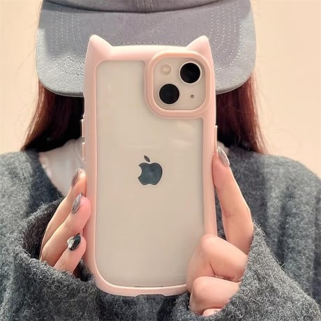 CUTECASE 猫の耳 iPhone15pro/15promaxケース 耐衝撃 黄ばまない iphone14/13/12proカバー 可愛い クリアケースCM4273