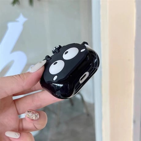 CUTECASEモンスター Airpods第四世代ケース ギフトにおすすめ Airpodspro2/proカバー Airpods3/2 リング付 ブラック 可愛いCM5047