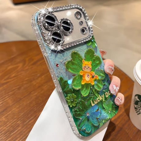 CUTECASE 猫ちゃん iPhone17Pro/17ケース ジュエリーライン カメラカバー iPhone17ProMax/16Pro/15カバー 葉柄 オシャレ きれい CM5944