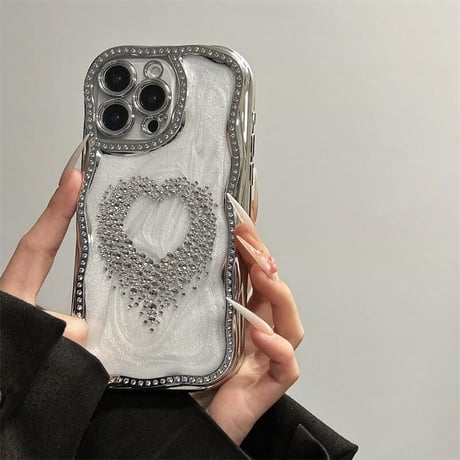 CUTECASEジュエリーハート iPhone16pro/16ケース うねうね枠 iPhone15/14promax/13proケース 大人可愛い 丈夫 高級感CM5229