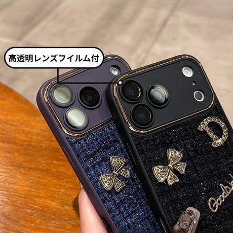 CUTECASE織物 iPhone17Pro/17ケース リボン/熊デコ カメラ保護カバー iPhone17ProMax/16/15カバー 放熱仕様 セレブ愛用 CM5845
