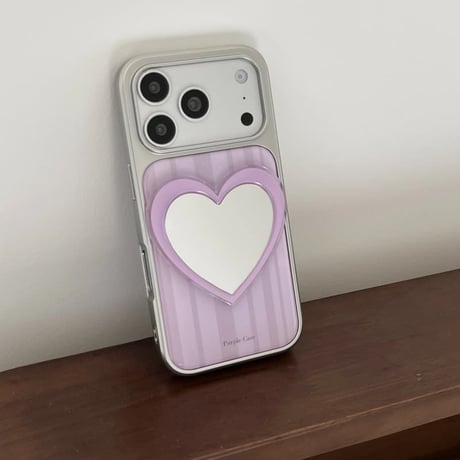CUTECASE ハートミラー iPhone17Pro/17ケース ストライプ柄 iPhone16Pro/15/14ケース 淡色系 ガーリーファッションCM6264