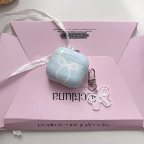 CUTECASE ホワイトリボン柄 AirPodsPro3ケース 韓国っぽ Airpods4/3ケース AirpodsPro2/Pro1カバー リボンキーホルダー 可愛いCM5971