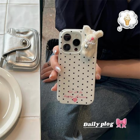 CUTECASE ウサギぬいぐるみ iPhone17Pro/16Proケース 水色模様 iPhone15Pro/14カバー 大人かわいい ギフトにおすすめCM5543