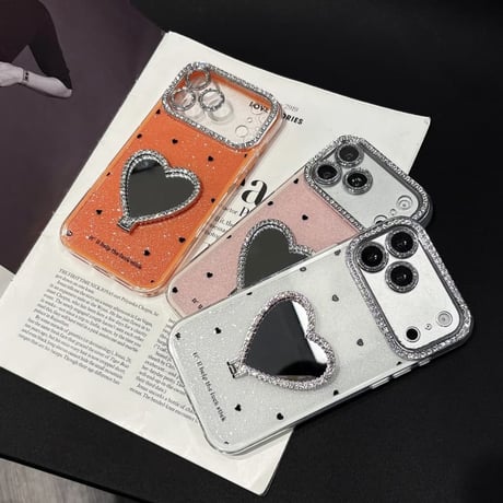 CUTECASE ミラーリングスタンド付 iPhone17Pro/17ケース カメラカバー付き iPhone16Pro/15/14ケース ハート柄 2層構造CM6256