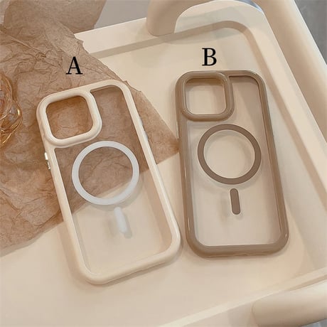 CUTECASE淡色MagSafe対応 iPhone15/15Proケース ホワイト ブラウン アイフォン14/13Pro/12カバー 頑丈 黄ばまない トレンド感 CM3734