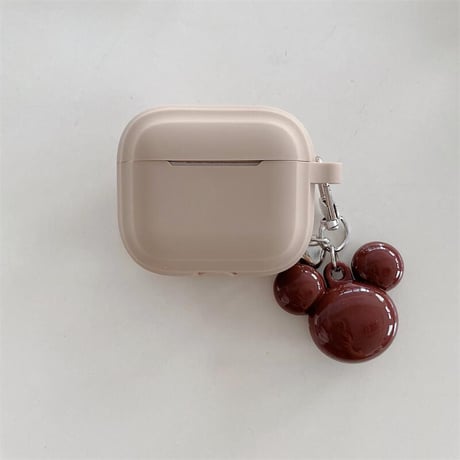 CUTECASEベージュ/ブラウン Airpods4ケース 可愛いホルダー付 Airpodspro2カバー Airpods3/2 充電口カバー付 指紋防止 シリコン CM5283