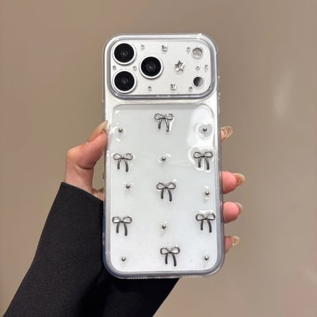 CUTECASE メタルリボン iPhone17Promaxケース 高透明 iPhone16ProMax/15Pro/14カバー カメラ保護 軽量 CM6537