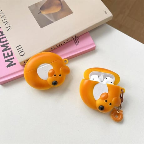 CUTECASEベーグル Airpods4ケース 食べ物 エアポッズ3/Pro2ケース airpodspro2カバー かわいいキーチェーン ギフトにおすすめCM5564