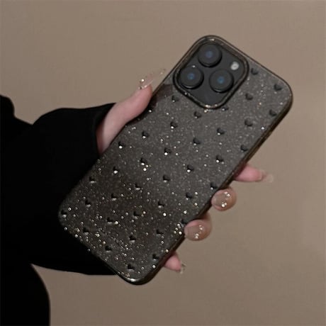 CUTECASE ブラックハート柄 iPhone16pro/16カバー キラキララメ iPhone15promax/14/13ケース 透明 シック おしゃれ CM5463